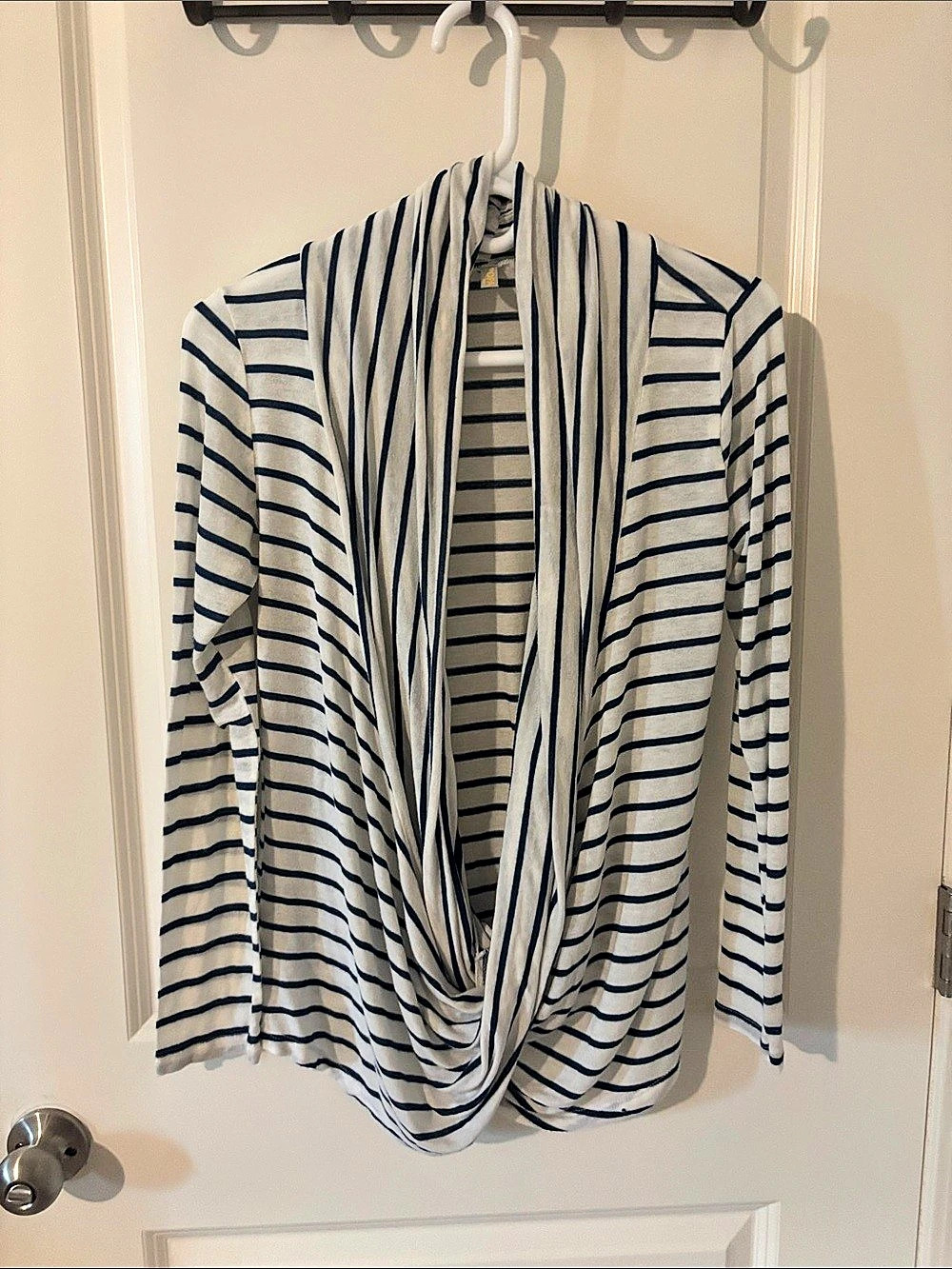Popana Striped Cowl Neck Tunic in White & Blue